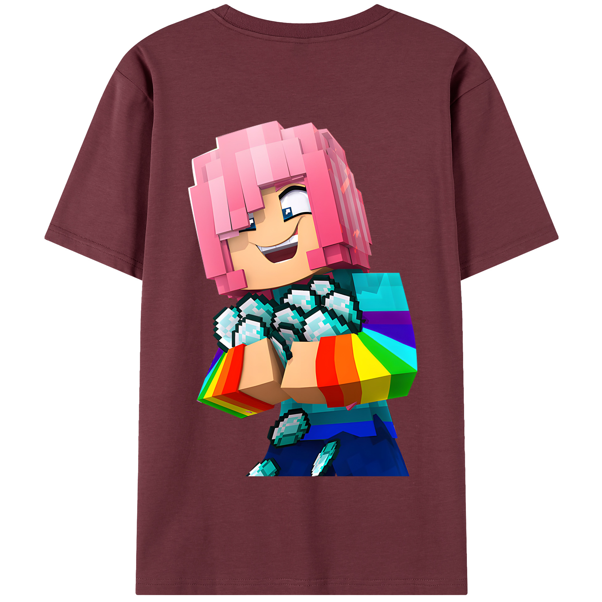 （画像用） マインクラフト ブロックの世界 Minecraft MC Block world 綿100％半袖Tシャツ（背面プリント）